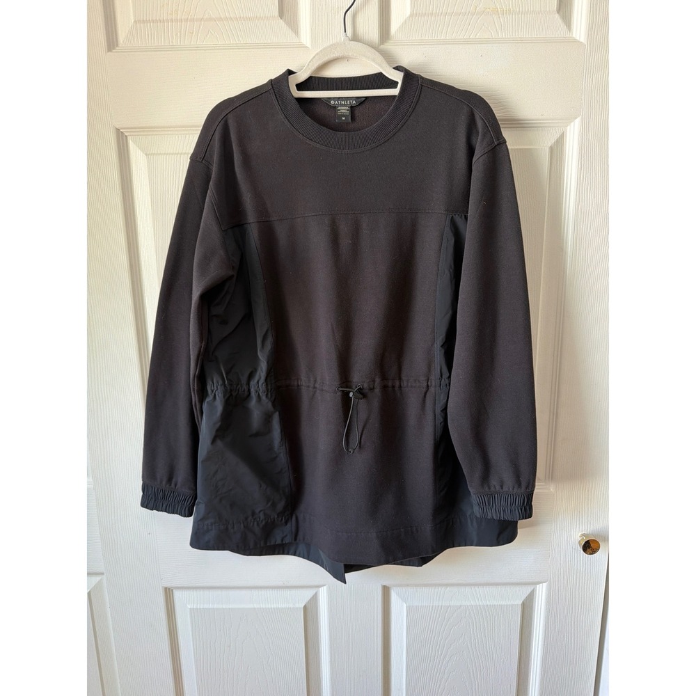 Athleta Pullover Sweatshirt M Black Drawstring Mixed Media Gorpcore Athleisure